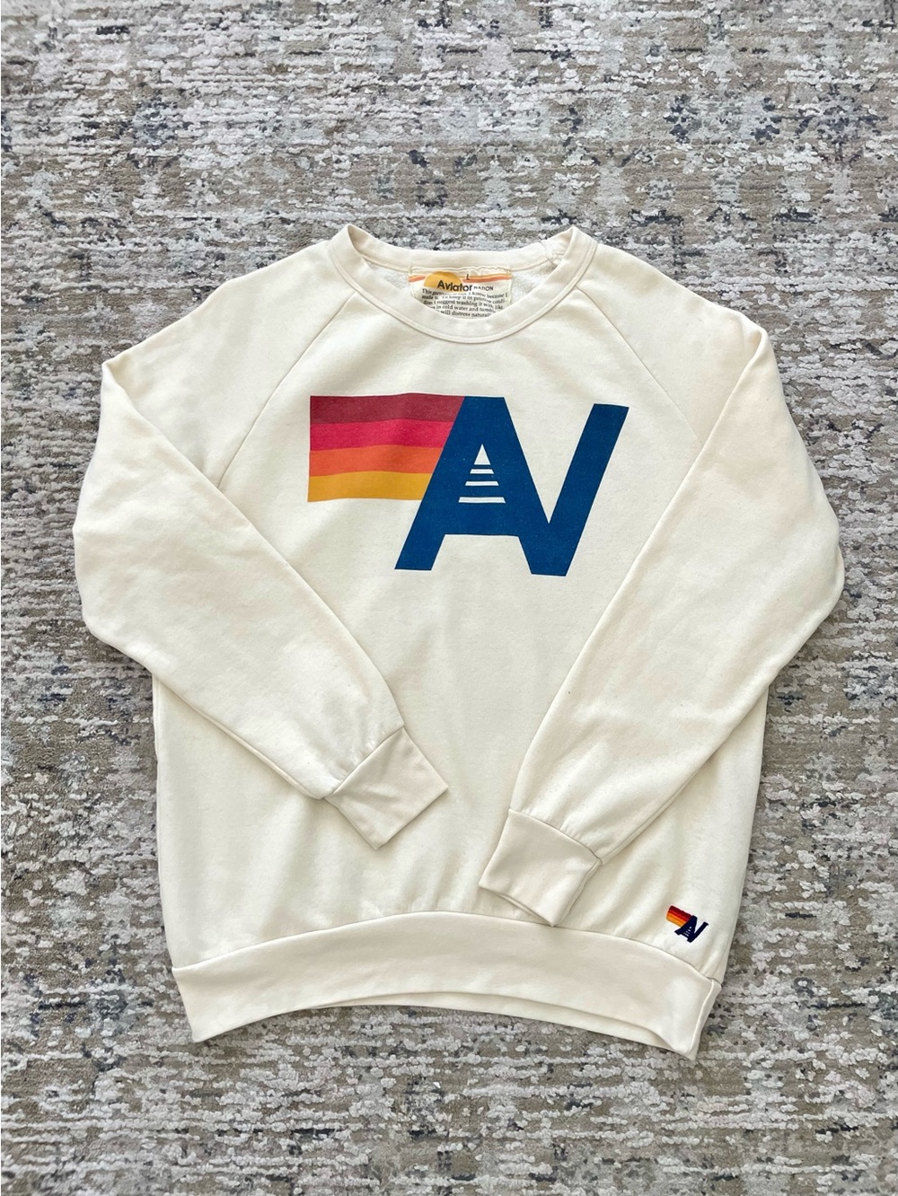 Aviator Nation Sweatshirt Cream AV Logo Crewneck Pullover Sweatshirt USA size L